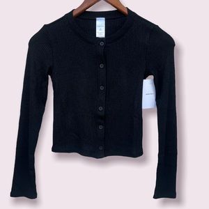 NWT Nordstrom Junior Ribbed Long Sleeve Cropped Cardigan, Jet Black | M (8/10)